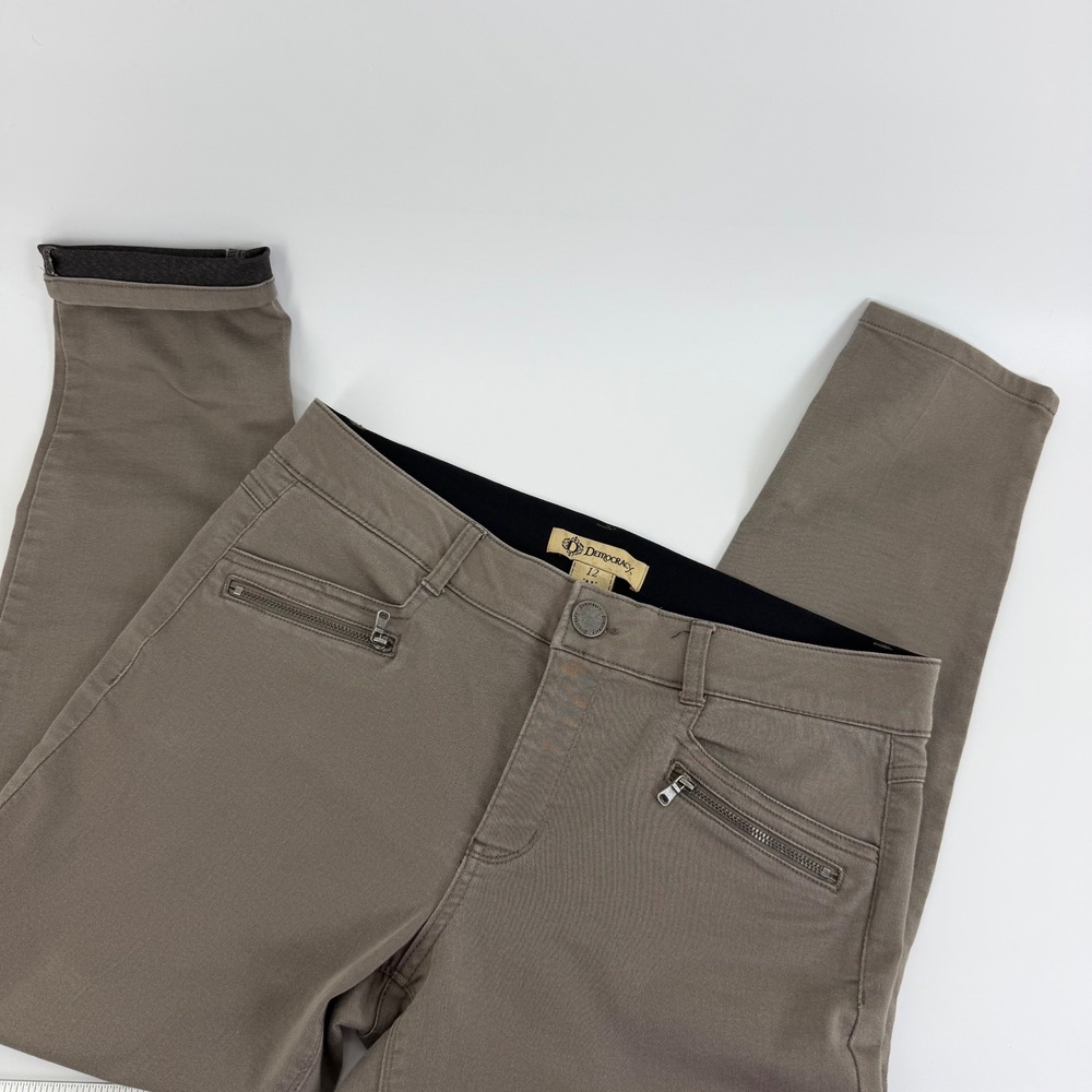 Democracy Ab Technology Taupe Brown Skinny Zip Pocket Pants Womens 12 Stretch